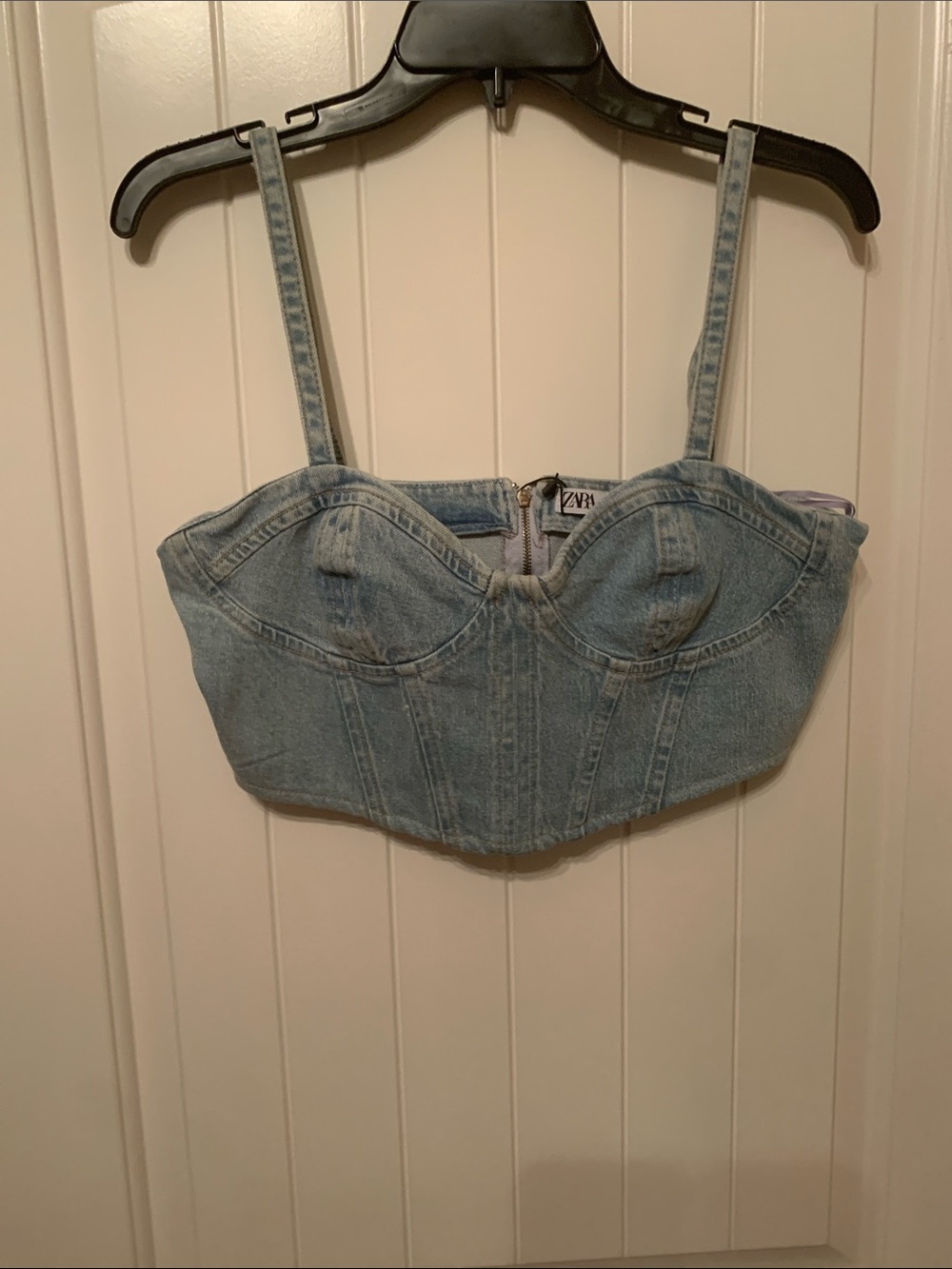ZARA Light Denim Bustier Crop Top size L